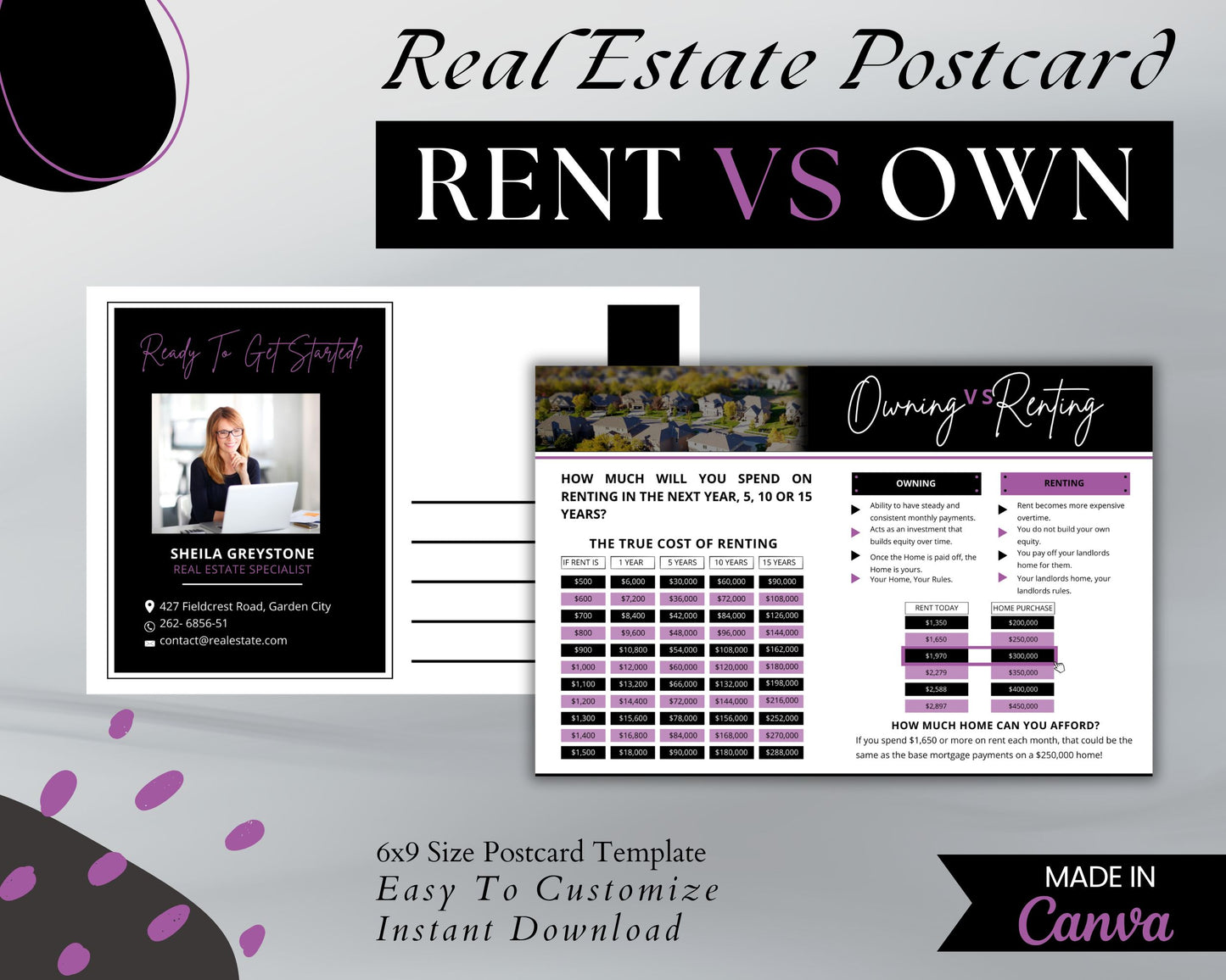 6x9 Renting Vs Owning Postcard - Style 1