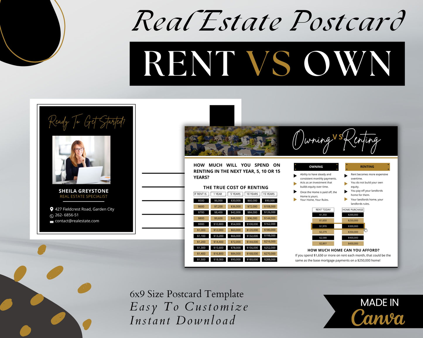 6x9 Renting Vs Owning Postcard - Style 1