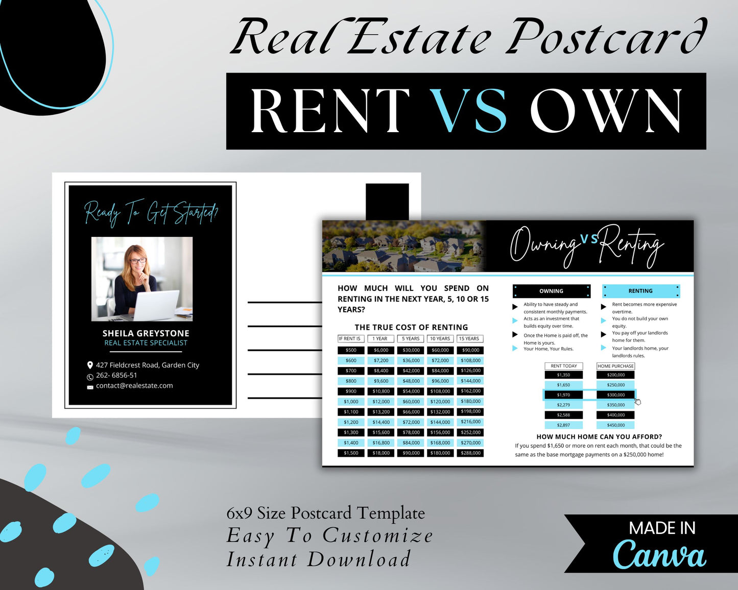 6x9 Renting Vs Owning Postcard - Style 1