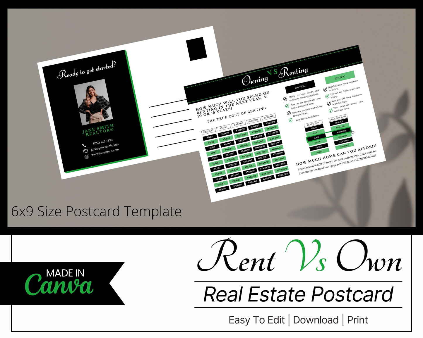 6x9 Renting Vs Owning Postcard - Style 2