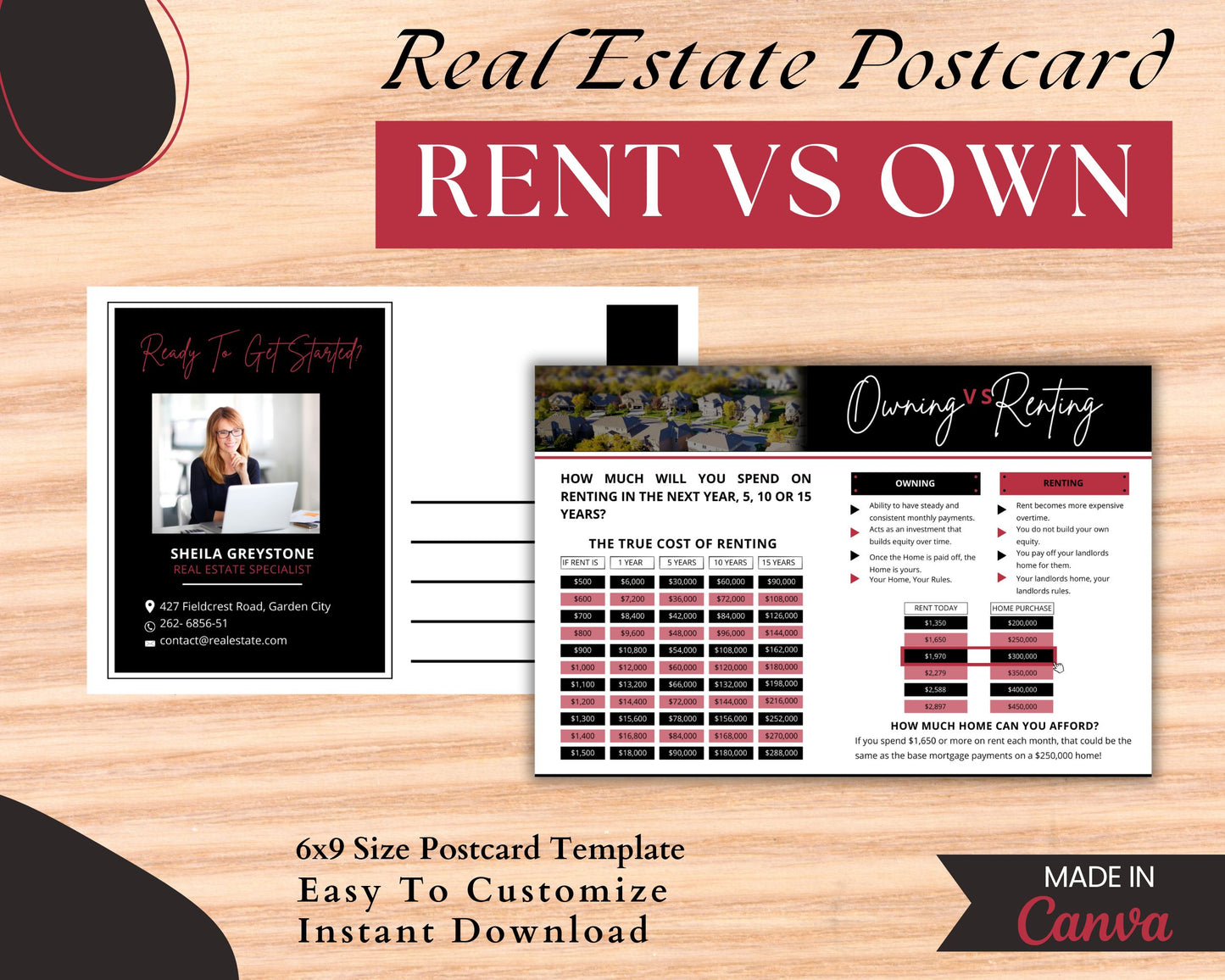 6x9 Renting Vs Owning Postcard - Style 1