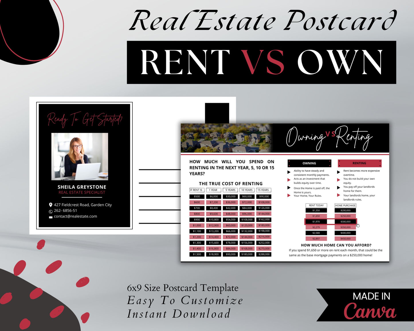 6x9 Renting Vs Owning Postcard - Style 1