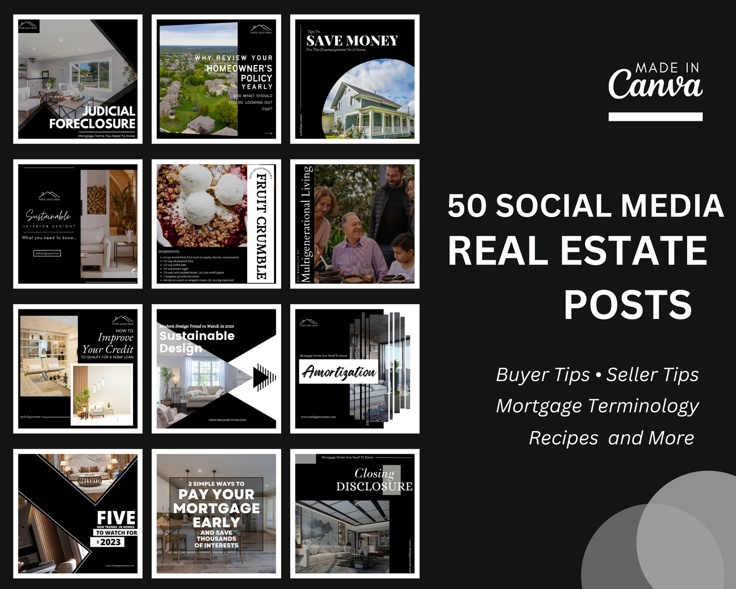 50 Modern Social Media Post | Real Estate Agent Content Calendar