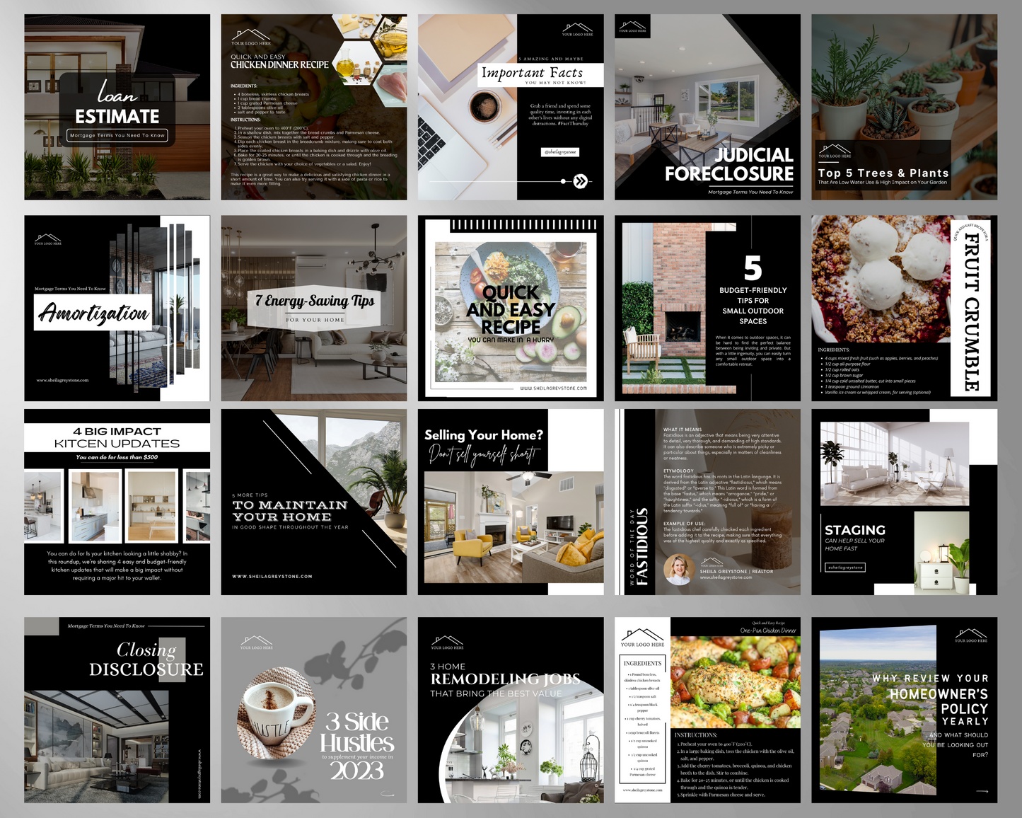 50 Modern Social Media Post | Real Estate Agent Content Calendar