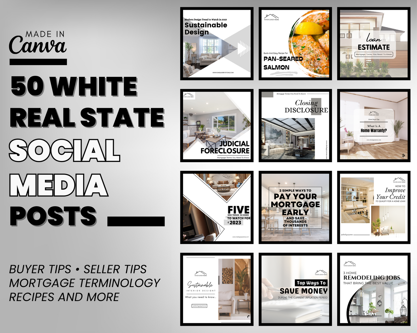 50 Modern Social Media Post | Real Estate Agent Content Calendar