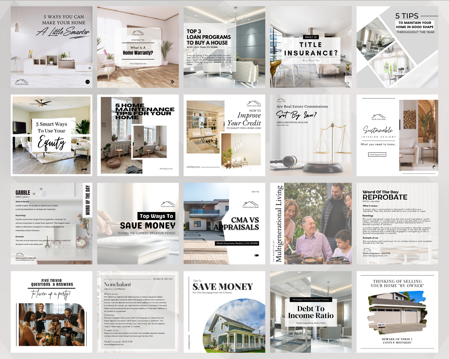 50 Modern Social Media Post | Real Estate Agent Content Calendar
