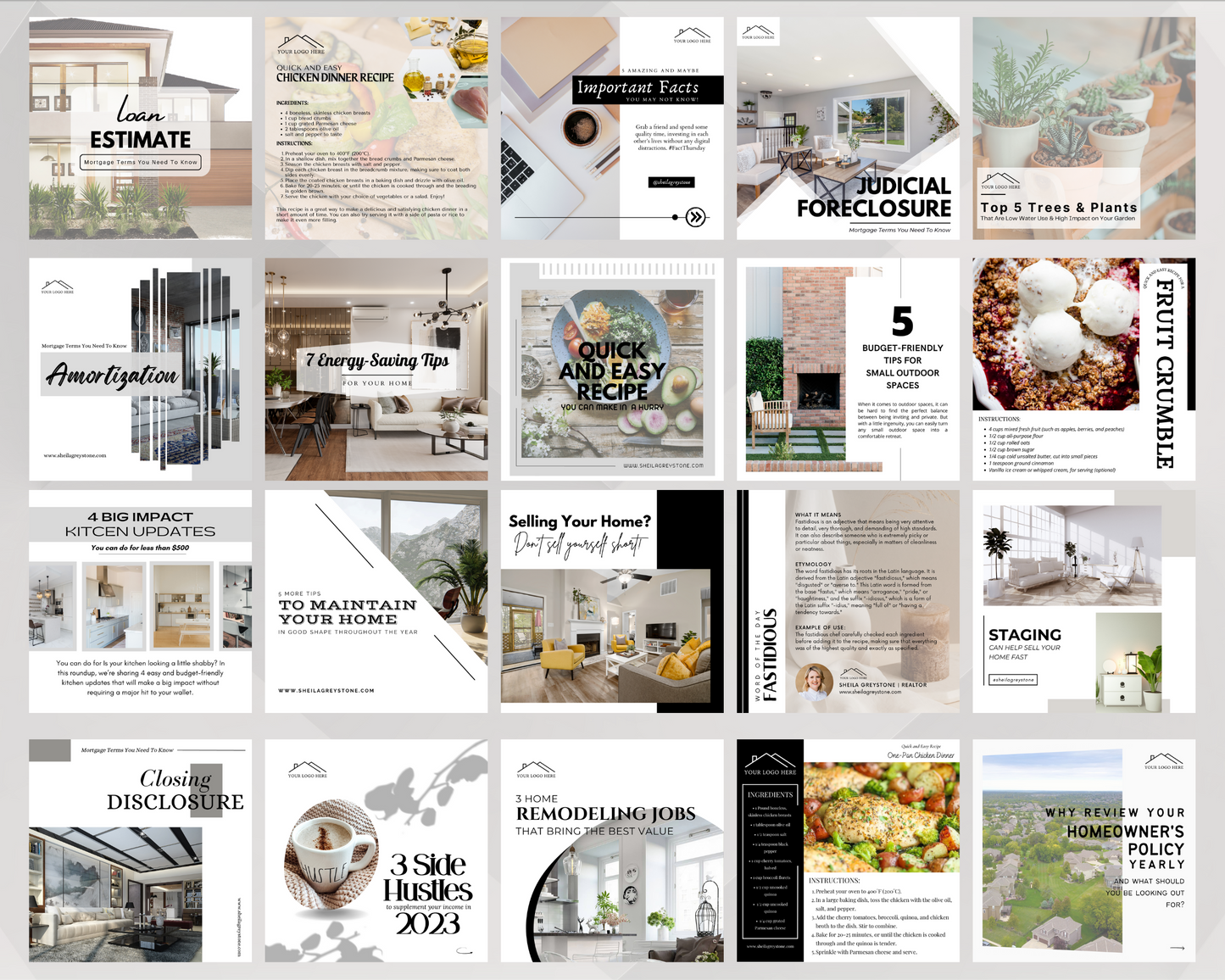 50 Modern Social Media Post | Real Estate Agent Content Calendar