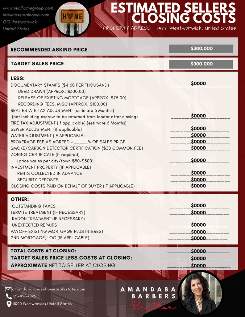 Real Estate Seller Net Sheet