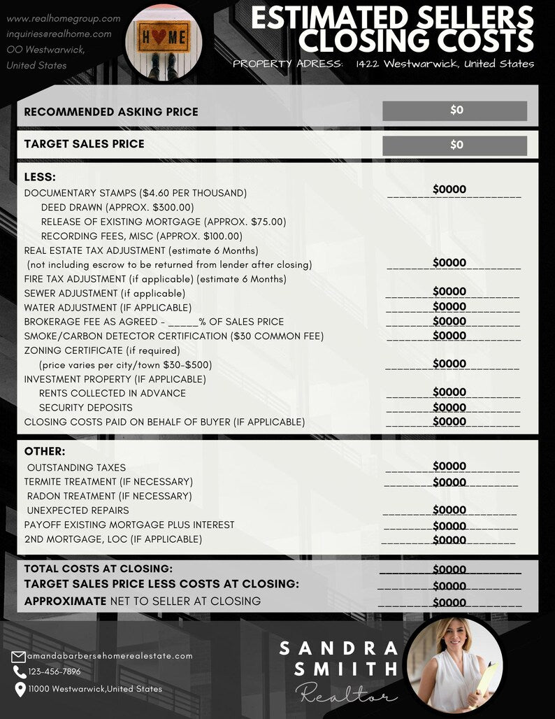Real Estate Seller Net Sheet